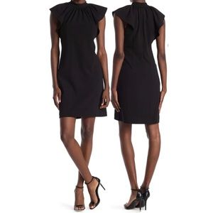 Calvin Klein Mock Neck Shift Dress Flutter Sleeve